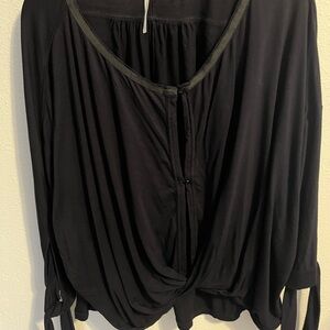 Free People Black Tie-Sleeve Blouse